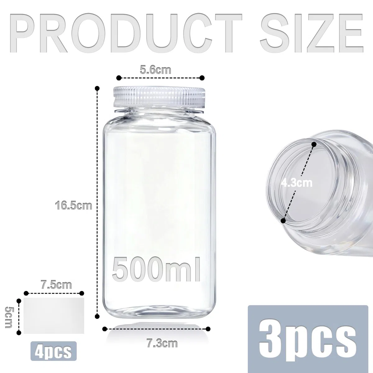 3 flaconi di reagenti da laboratorio da 500 ml, contenitore chimico di qualità da laboratorio, sigillato, a prova di perdite, trasparente, per campioni d'acqua