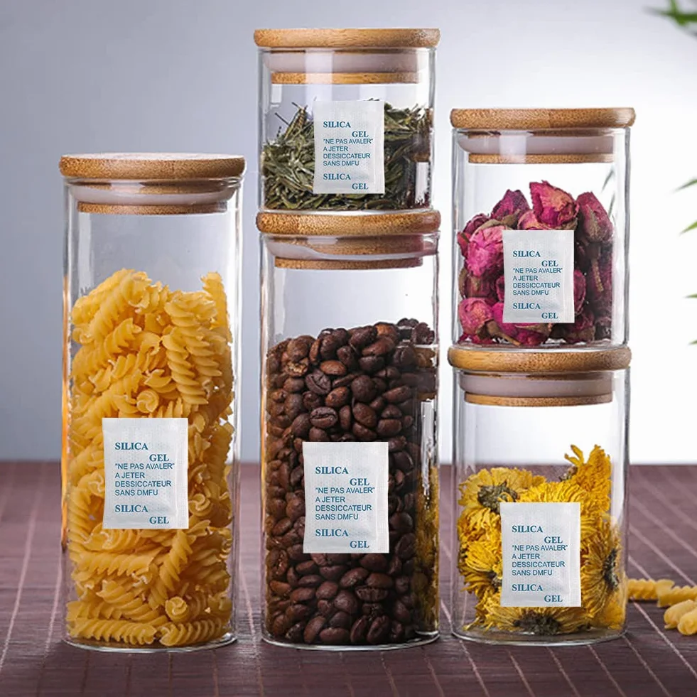 100 Pacchetti 2 Grammi Gel di Silice Bustina Essiccante Assorbi umidità Deumidificatore Resistente all'Olio per Alimenti