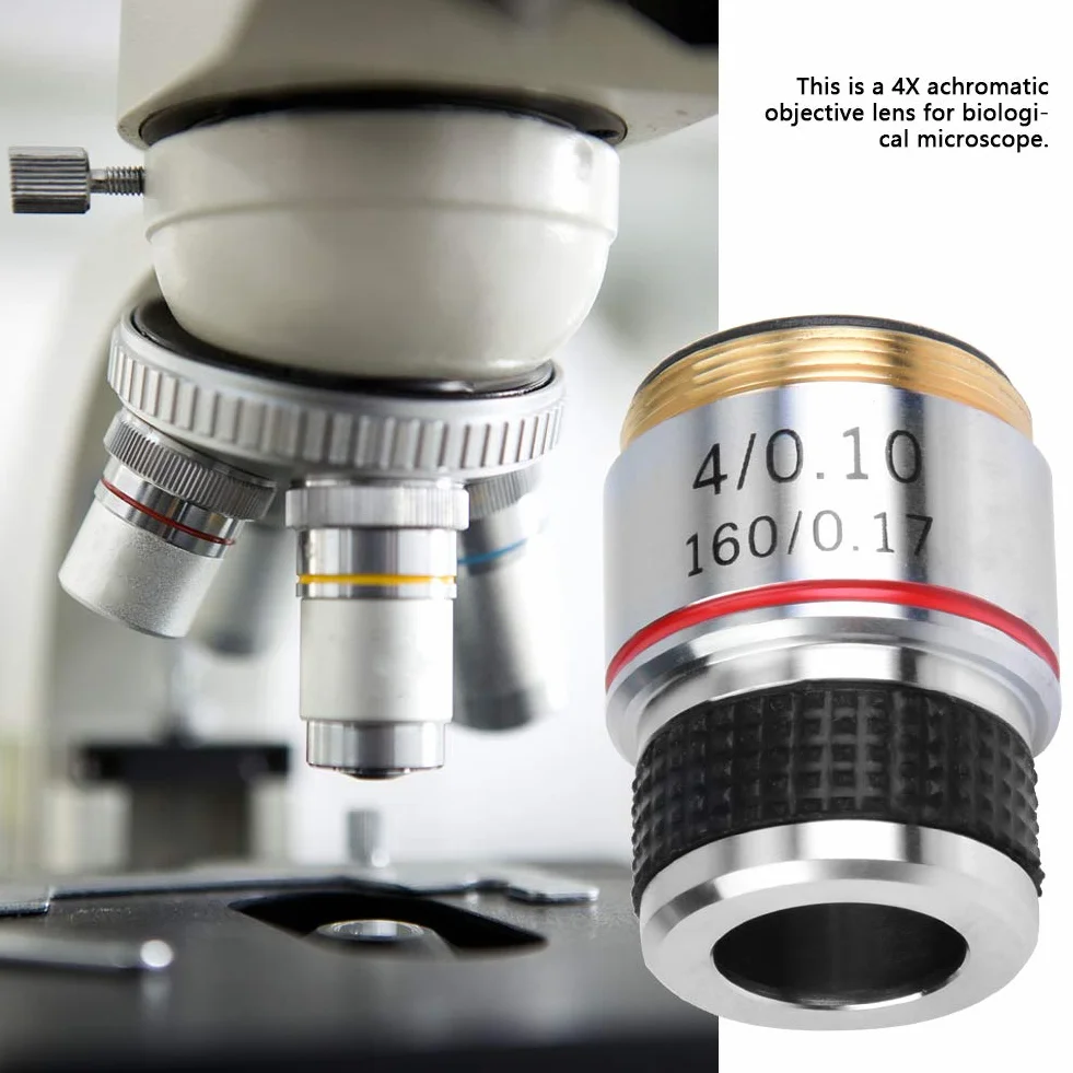 Obiettivi Achromatici per Microscopio Biologico 4X, Lente 185/160, 0,17, Antiriflesso
