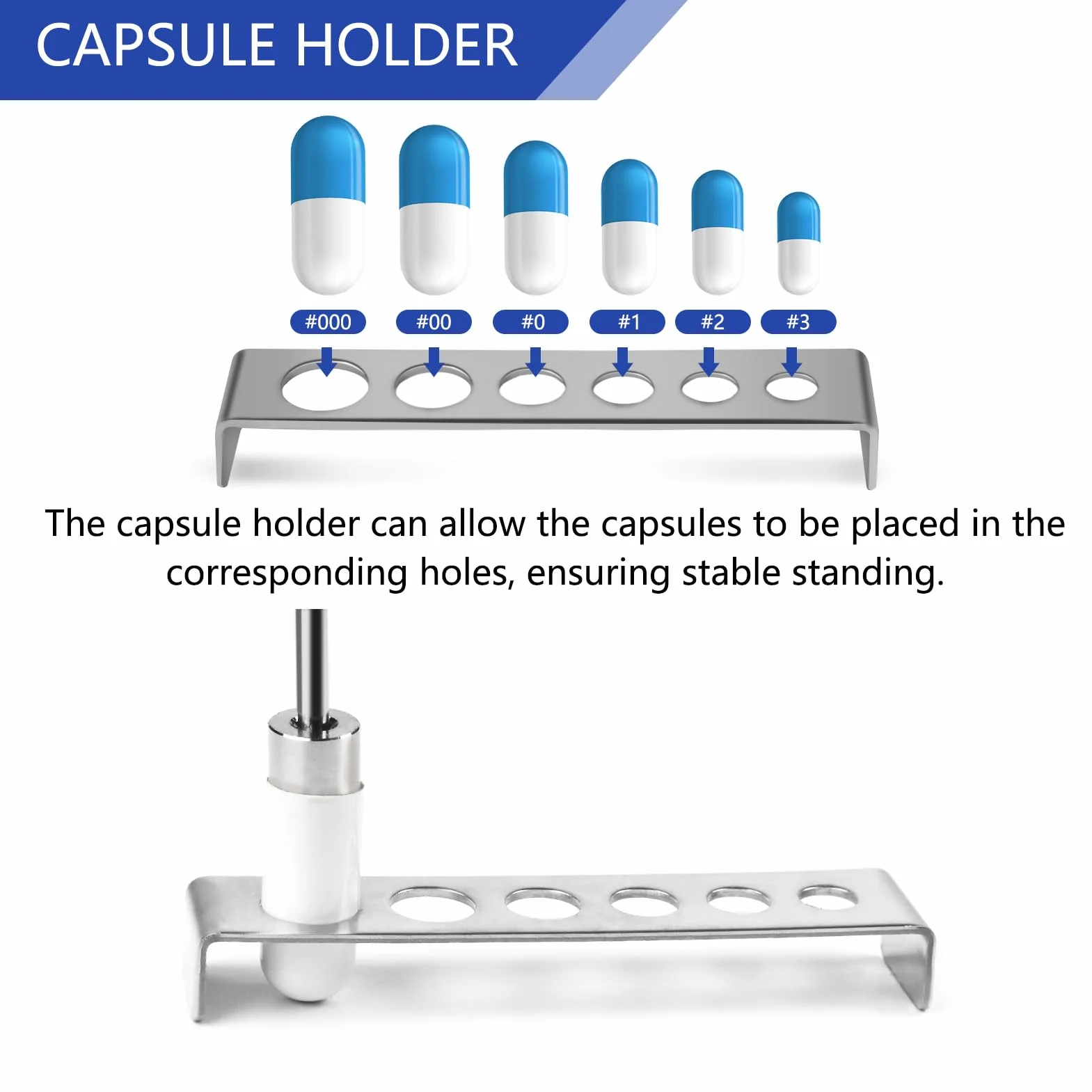 Artcome Set versatile di strumenti di riempimento per pillole, pala da laboratorio, padella, schiacciapane e porta capsule, strumento ideale per medicinali e integratori alimentari, tutte le