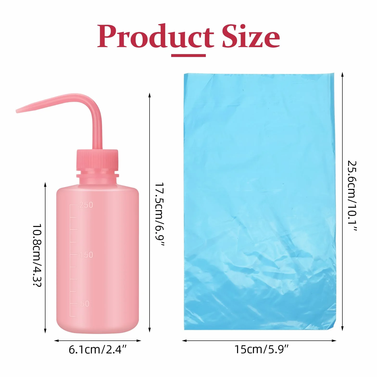 ATOMUS 100 sacchetti e coperture per bottiglie per tatuaggi, 15 x 25,6 cm, 250 ml, in LDPE blu, con bottiglia da laboratorio da 250 ml, ideali per la pulizia dei tatuaggi e scopi correlati