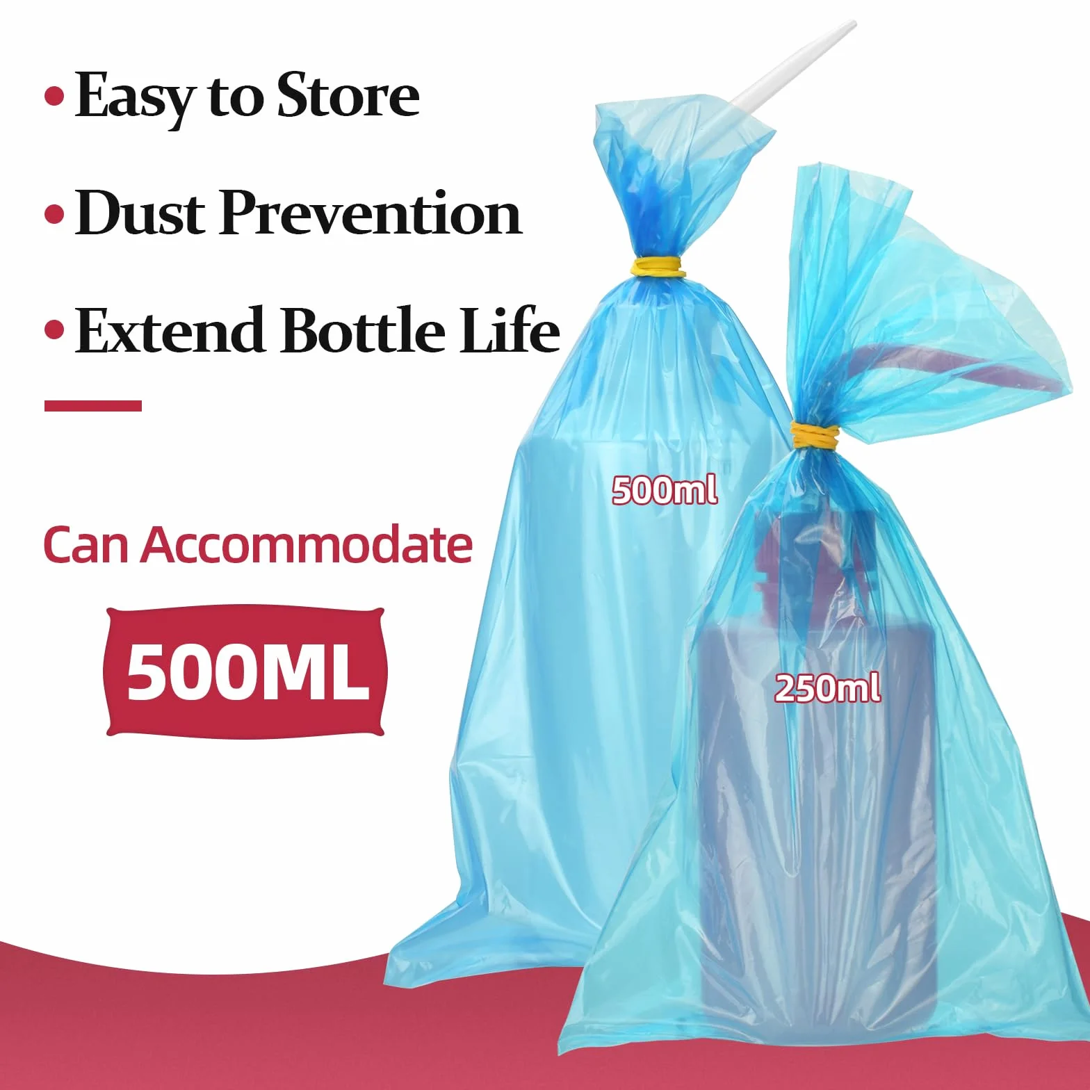 ATOMUS 100 sacchetti e coperture per bottiglie per tatuaggi, 15 x 25,6 cm, 250 ml, in LDPE blu, con bottiglia da laboratorio da 250 ml, ideali per la pulizia dei tatuaggi e scopi correlati