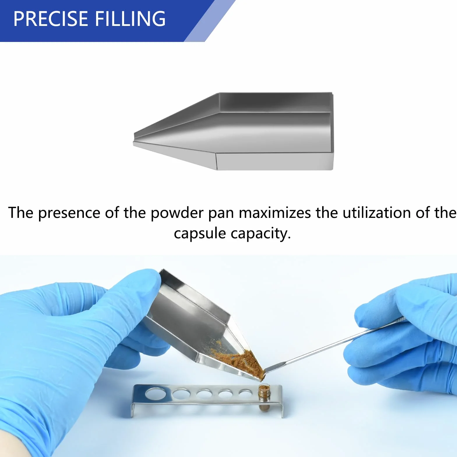 Artcome Set versatile di strumenti di riempimento per pillole, pala da laboratorio, padella, schiacciapane e porta capsule, strumento ideale per medicinali e integratori alimentari, tutte le