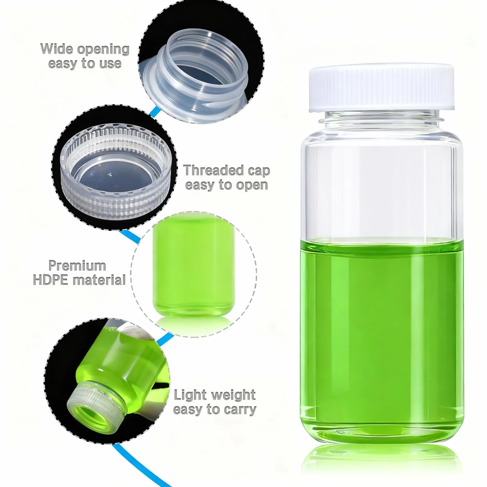 3 flaconi di reagenti da laboratorio da 500 ml, contenitore chimico di qualità da laboratorio, sigillato, a prova di perdite, trasparente, per campioni d'acqua