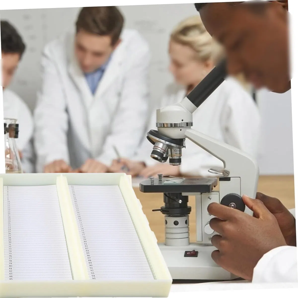 Supporto Rettangolare in plastica per 100 scatole per microslide Custodia di stoccaggio Durevole per vetrini da microscopio con Slot numerati e Tabella di inventario dei vetrini Blu