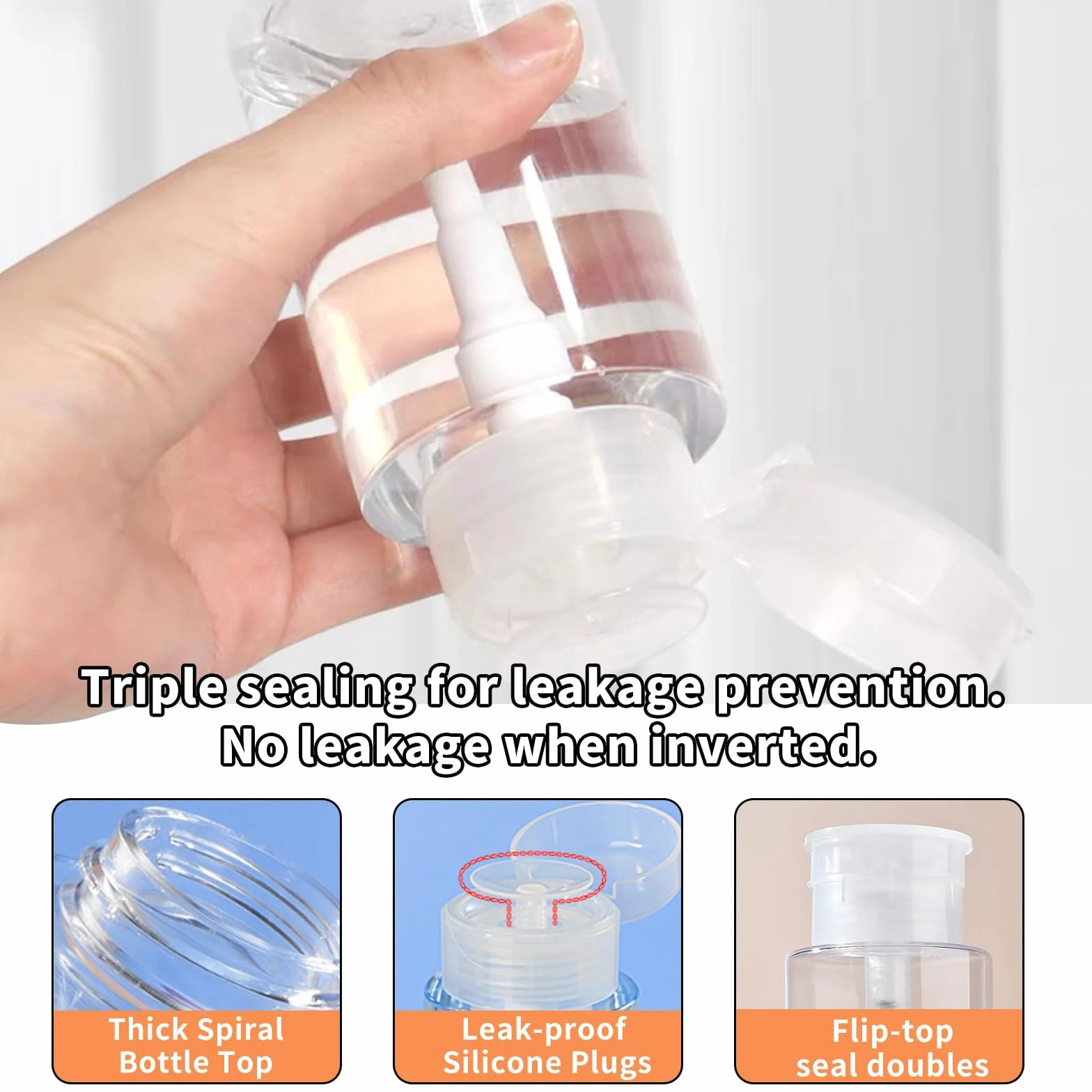 300 ml Dispenser per a Pompa,2 Pezzi Unghie Cleaner Plastica Della Pompa,Flaconi da Viaggio Contenitori,Riutilizzabili Dispenser a Pressione