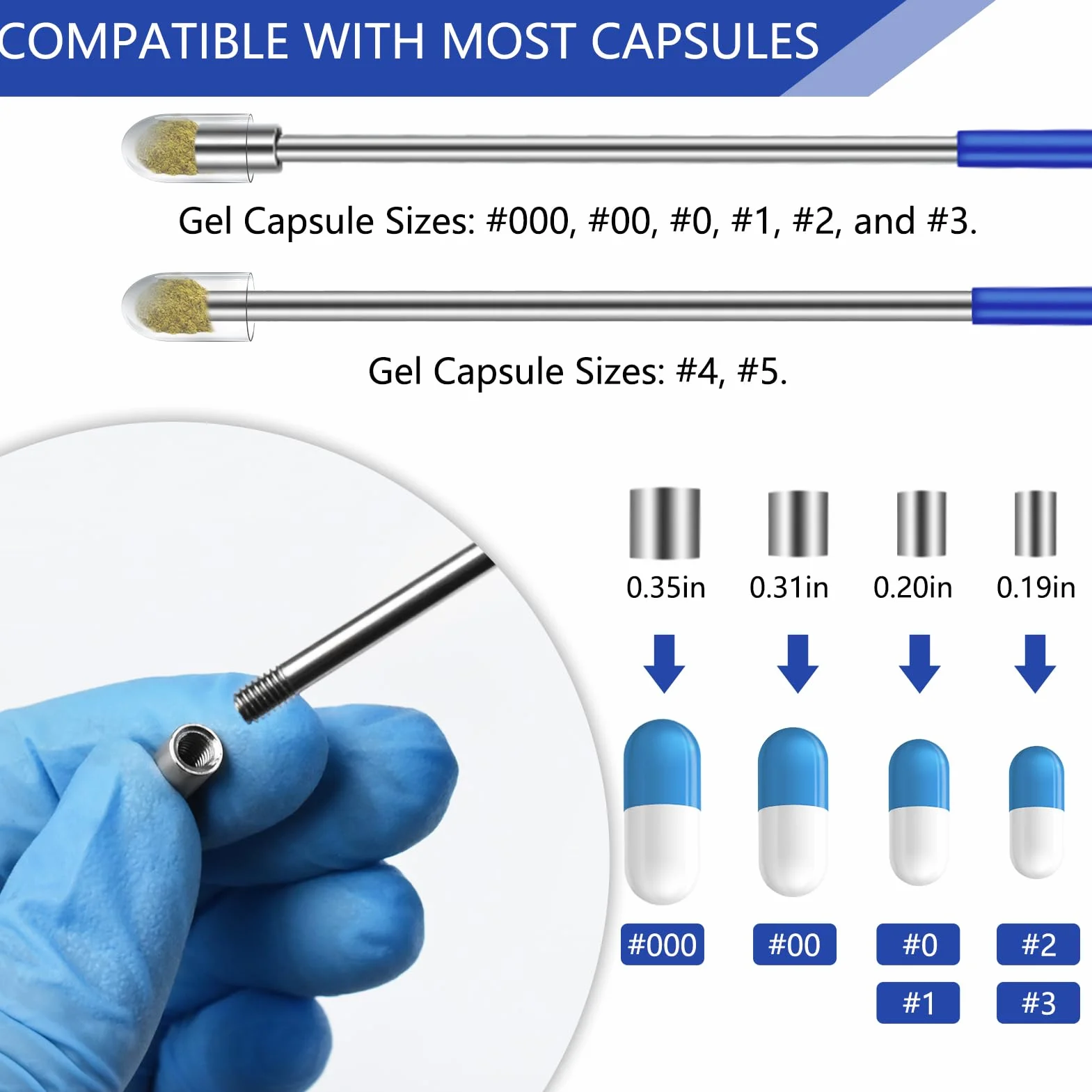 Artcome Set versatile di strumenti di riempimento per pillole, pala da laboratorio, padella, schiacciapane e porta capsule, strumento ideale per medicinali e integratori alimentari, tutte le
