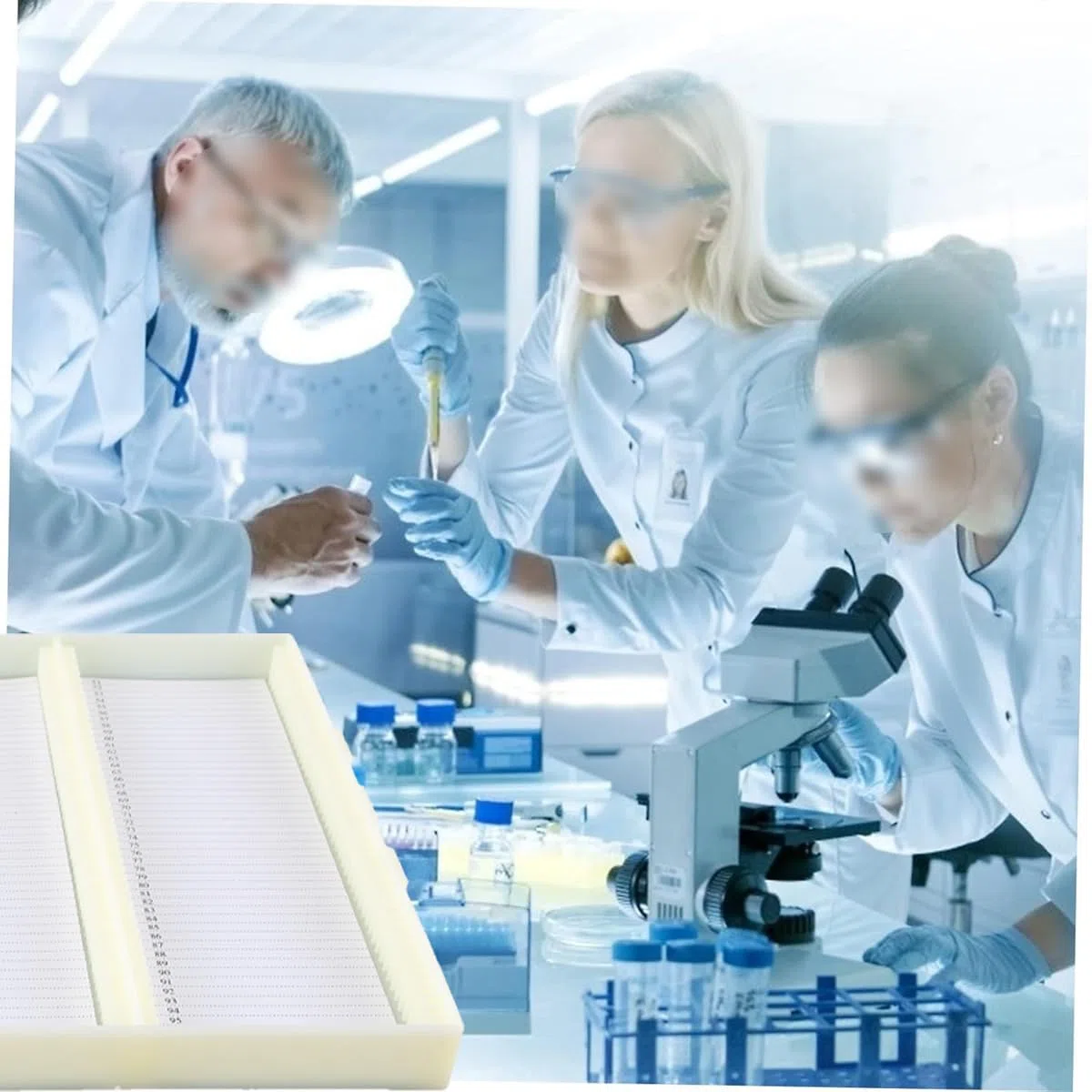 Supporto Rettangolare in plastica per 100 scatole per microslide Custodia di stoccaggio Durevole per vetrini da microscopio con Slot numerati e Tabella di inventario dei vetrini Blu